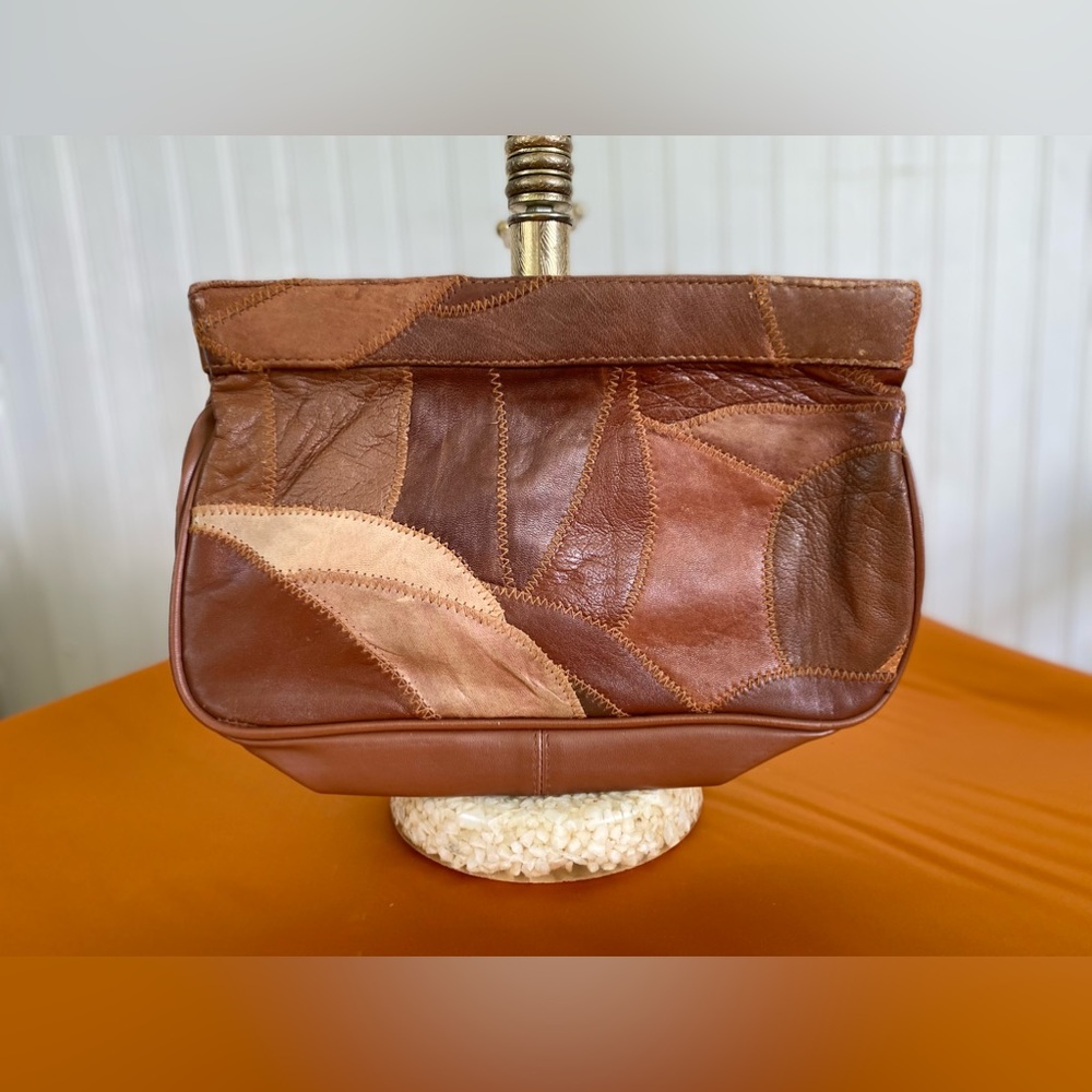 VINTAGE Brown Leather Patchwork Wristlet 70's